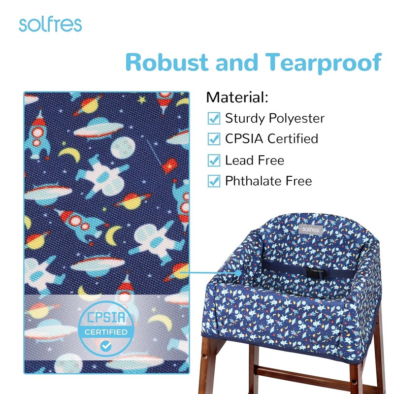 Solfres Dual-Belt High Chair Cover, Baby High Chair Cover, Upgrade Version, for Wooden or Restaurant High Chair, Sturdy and Robust Material, Blue Space - Image 4